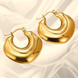 ZARA GOLD CHUNKY TRENDY BIG HOOP EARRINGS
